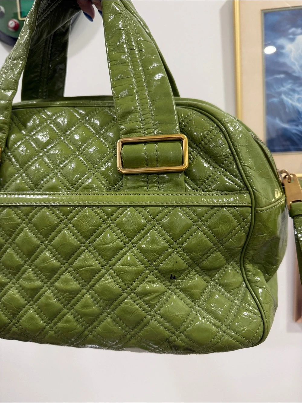 Marc Jacob’s Quilted Olive Green Barrel Handbag